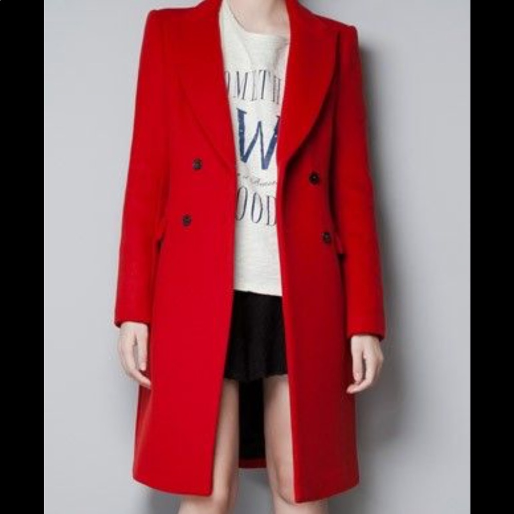 Zara Wool Blend Coat Red